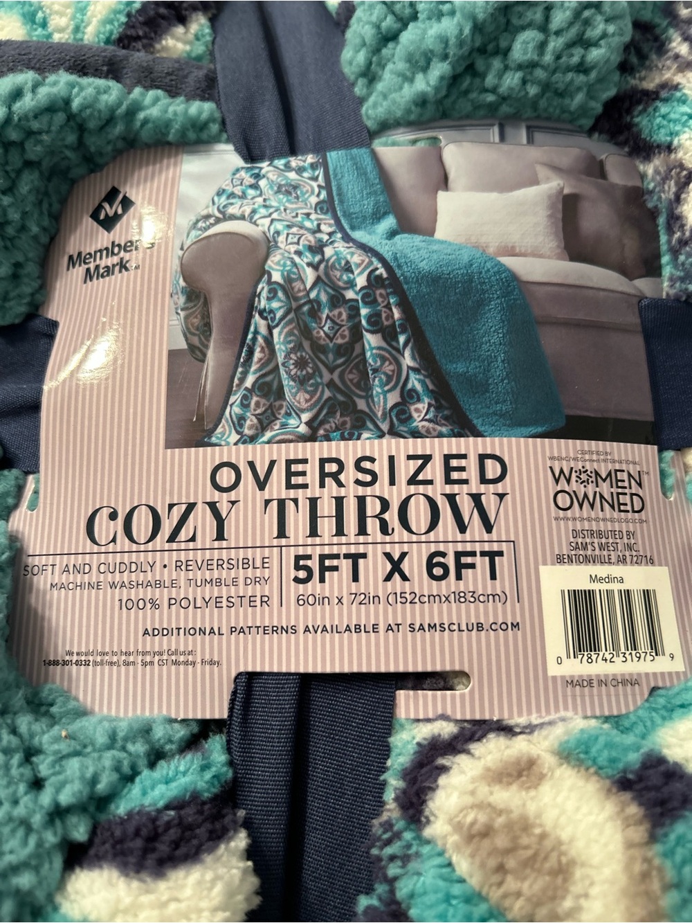 Member's Mark Oversized Cozy Throw Blanket - Teal Floral Reversible